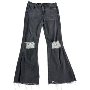 Sneak Peek Womens sz 11 W30 Jeans Dark Gray Raw Hem Distressed Stretch Wide Leg